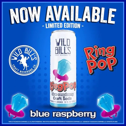 Wild Bill's Blue Rasp Ring Pop Soda