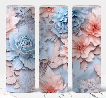 3D Blue & Pink Flowers 20oz Tumbler
